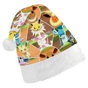 Pokemon Eevee Christmas Hat Santa Hat Xmas Holiday Hat Classic Santa Hat for Xmas New Year Party Headwear for Unisex Adults Teens New Year Festive Holiday Party Supplies